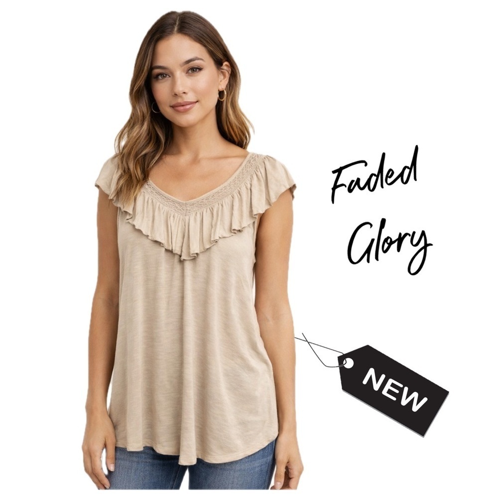 NWT faded glory Solid sleeveless ruffled top brow…